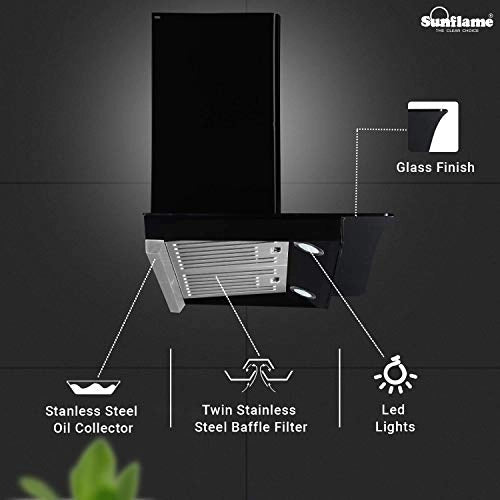 SUNFLAME DAHLIA 60cm 1230 m3/hr, Auto-Clean Chimney (2 Stainless Steel Baffle Filters BK Powder-Coated Finish)
