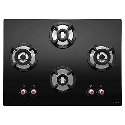 Elica Hob 4 Burner Auto Ignition Glass Top - Brass Gas Stove (Classic Flexi HCT 4B 70 DX)