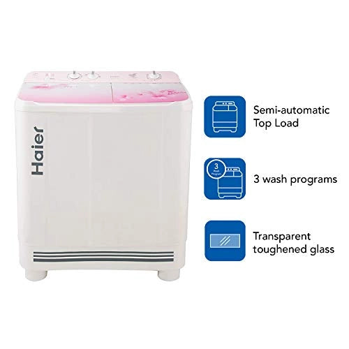 Haier 9 Kg Semi-Automatic Top Loading Washing Machine (HTW90-1159FL, Pink)