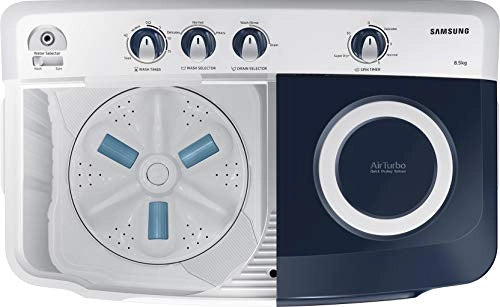 Samsung 8.5 Kg Semi-Automatic 5 Star Top Loading Washing Machine (WT85R4200LL/TL, Light Grey, Royal Blue Lid (Transparent), Hexa Storm Pulsator)
