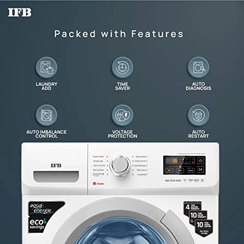 IFB 7 Kg 5 Star Front Load Washing Machine 2X Power Dual Steam (NEO DIVA WSS 7010, White & Silver, Hard Water Wash)