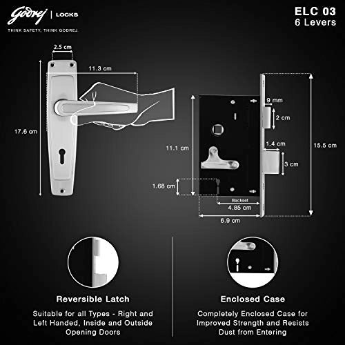 GODREJ DOOR LOCKS COMBIPACK WITH 6 LEVER MORTISE LOCK ELC 03 Satin (7031)