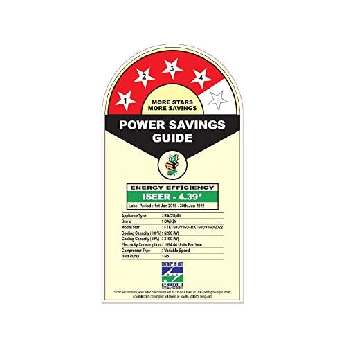 Daikin 1.8 Ton 4 Star Triple Display, Dew Clean Technology, Inverter Split AC (Copper, PM 2.5, 2022, FTKT60U, White)