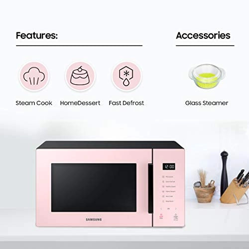 SAMSUNG 23 L பேக்கர் சீரிஸ் மைக்ரோவேவ் ஓவன் (MS23T5012UP/TL, பிங்க், ஸ்டீமர் பவுலுடன்)