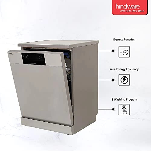 Hindware Calico 14 Place Settings Free Standing Auto-Clean Dishwasher With 8 Wash Programs (Silver)