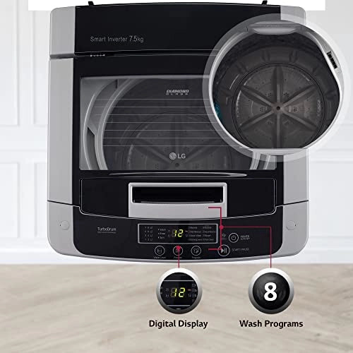LG 7.5 Kg 5 Star Smart Inverter Fully-Automatic Top Load Washing Machine (T75SKSF1Z, Silver, TurboDrum | Smart Motion)