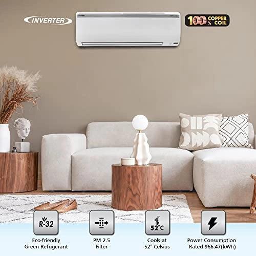 Daikin 1.5 Ton 4 Star Patented Streamer Discharge, Triple Display, Dew Clean Technology, Inverter Split AC (Copper, PM 2.5, 2022, FTKN50U, White)