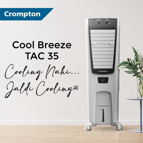 Crompton Cool Breeze TAC Tower Air Cooler- 35L; with Honeycomb pads; White & Black