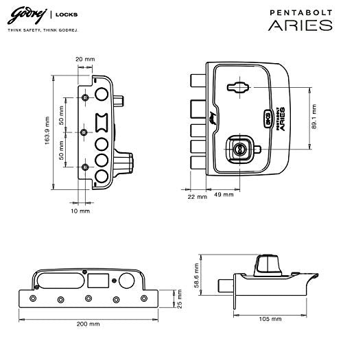 Godrej Door locks Pentabolt Aries 2C DB Vegas Gold 6364