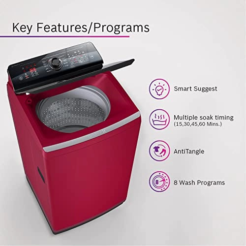 Bosch 7.5 Kg 5 Star Fully Automatic Top Load Washing Machine WOE753M0IN (Maroon), Extra Large