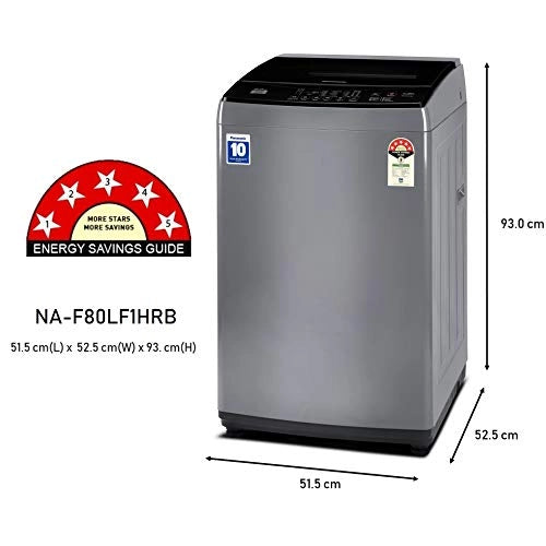 Panasonic 8 Kg 5 Star Fully-Automatic Top Load Washing Machine (NA-F80LF1HRB, Grey, Durable Metal Body, 8 Wash Program)