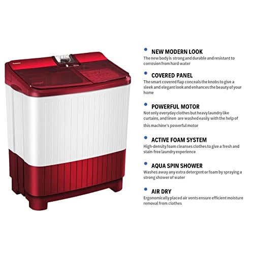 Panasonic 7 kg 5 Star Semi-Automatic Top Loading Washing Machine with Powerful Motor (NA-W70B5RRB, Active Foam System)
