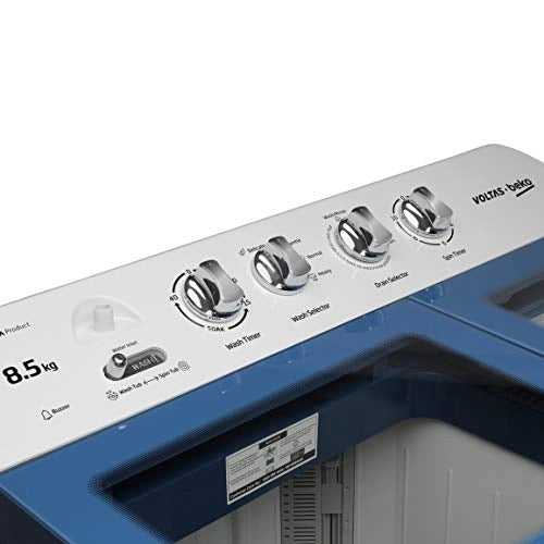 Voltas Beko 8.5 kg Semi-Automatic Top Loading Washing Machine, 2 Casette Filter (WTT85DBLG, Sky Blue)