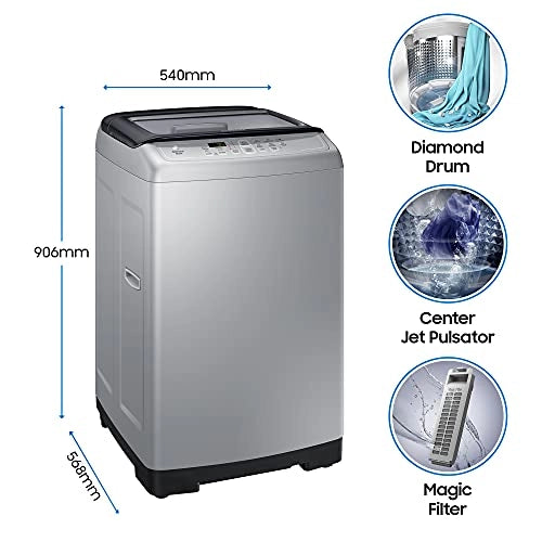 Samsung 6.5 kg Fully-Automatic Top Loading Washing Machine (WA65A4002VS/TL, Imperial Silver, Diamond Drum)