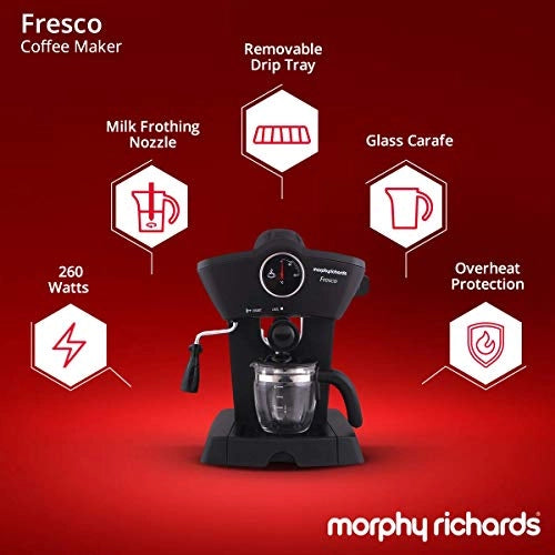 Morphy Richards New Europa 800-Watt Espresso and Cappuccino 4-Cup Coffee Maker (Black)
