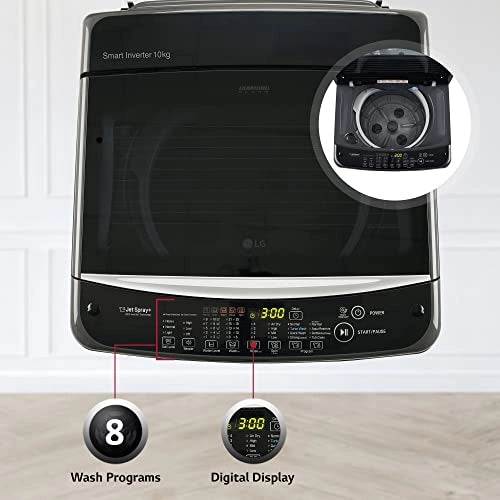 LG 10Kg 5 Star Smart Inverter Fully-Automatic Top Load Washing Machine (T10SJMB1Z, Middle Black, TurboDrum | Jet Spray+)