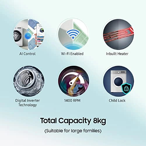 Samsung 8 Kg 5 Star Wi-Fi Inverter Fully-Automatic Front Loading Washing Machine (WW80T554DAB1TL, Black Caviar, Heater)