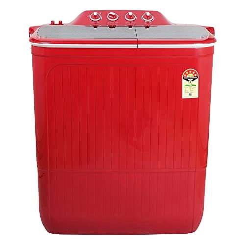 Lloyd 8 Kg 5 Star Semi-Automatic Top Load Washing Machine (GLWMS80AWMEL, Off White Lids & Ruby Red Tub)