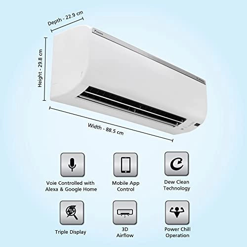 Daikin 1.5 Ton 5 Star Voice &amp; Mobile control, Triple Display, Dew Clean Technology, Inverter Split AC (Copper, PM 2.5, 2022, FTKR50U, White)