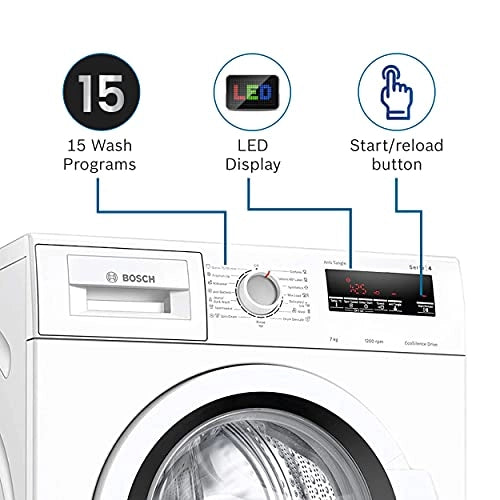 Bosch 7 கிலோ 5 ஸ்டார் இன்வெர்ட்டர் டச் கண்ட்ரோல் உள்ளமைக்கப்பட்ட ஹீட்டருடன் (WAJ2416WIN, வெள்ளை) முழுமையாக தானியங்கி முன் ஏற்றுதல்