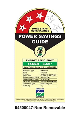 Hitachi 1 Ton 3 Star Inverter Split AC