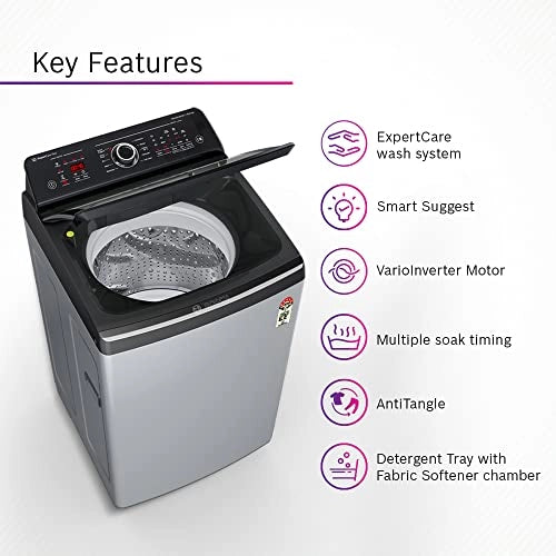 Bosch 6.5 Kg 5 Star Inverter Fully Automatic Top Load Washing Machine (WOI653S0IN, Silver, Anti tangle)