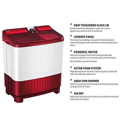 Panasonic 8 kg Semi-Automatic Top Loading Washing Machine (NA-W80H5RRB, Shiny red)