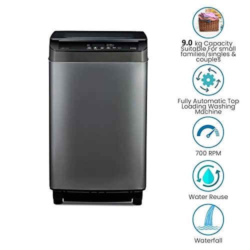 Voltas Beko 9.0 kg 5 Star Fully-Automatic Top Loading Washing Machine (WTL90UPGB, Gray) 2020