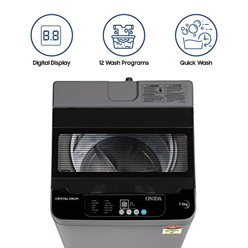 ONIDA 7.5 kg 5 Star Fully Automatic Top Load Washing Machine (T75CMDG, Dark Grey, Hexa Crystal Drum)