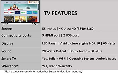 Mi 138.8 cm (55 Inches) 4K Ultra HD Android Smart LED TV 4X (Black)