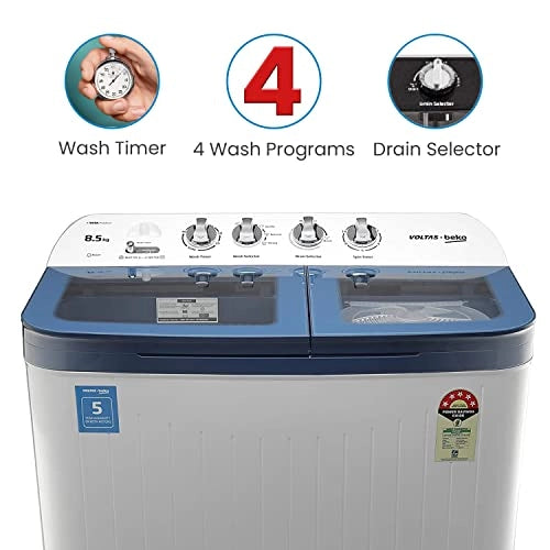 Voltas Beko 8.5 kg Semi-Automatic Top Loading Washing Machine, 2 Casette Filter (WTT85DBLG, Sky Blue)