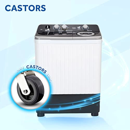 Haier 7 Kg Semi-Automatic Top Loading Washing Machine with 1300 RPM, Castors (HTW70-186S, Grey)