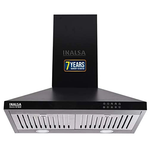 Inalsa 60 cm 1150 m3/hr Pyramid Chimney Classica 60BKBF with SS Baffle Filter/Push Button Control (Black)