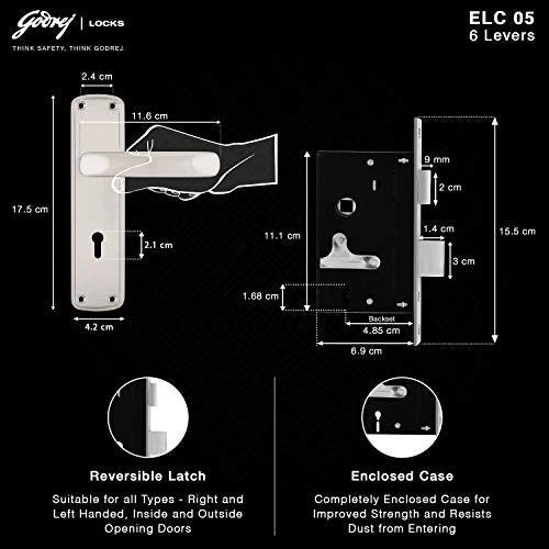 GODREJ DOOR LOCKS COMBIPACK WITH 6 LEVER MORTISE LOCK ELC 05 Satin(6647)