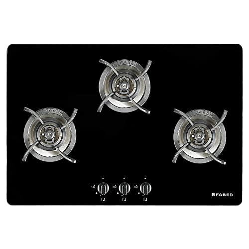 Faber Hob/Hobtop 3 Brass Burner Electric Auto Ignition, Glass Top (HOB ULTIMA PLUS HT783 CRS BR CI AI ) - Black
