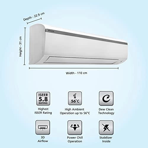 Daikin 1.5 Ton 5 Star Highest ISEER (5.8), Dew Clean Technology, Inverter Split AC (Copper, PM 2.5, 2022, FTKF50U, White)