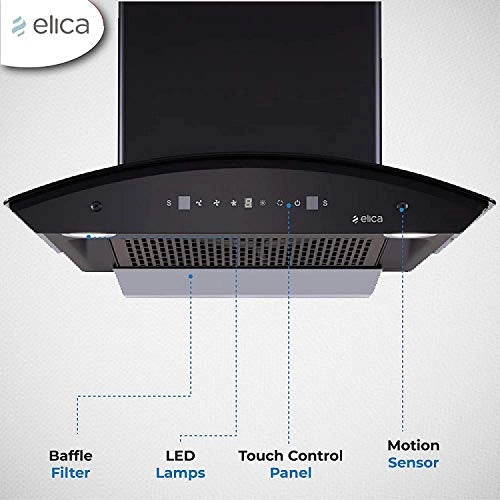 Elica 60 cm 1200 m3/hr Filterless Auto Clean Chimney with Free Kit (WDFL 608 HAC MS NERO, MS Control, Black)