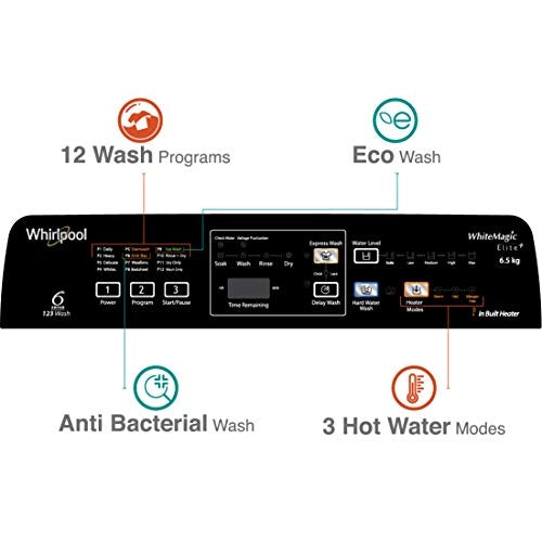 Whirlpool 6.5 kg 5 Star Fully-Automatic Top Loading Washing Machine with In-Built Heater (White magic Elite Plus, Grey)