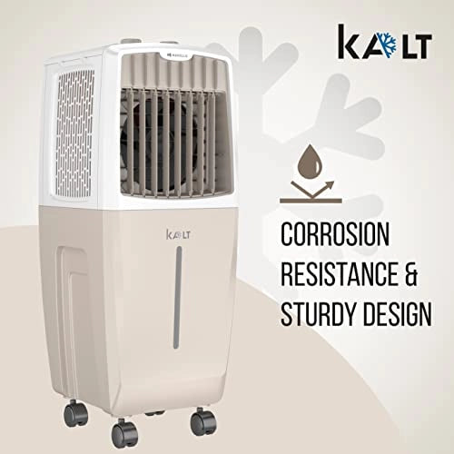 Havells Kalt 24 Litres Personal Air Cooler; Knob panel; 3 Side Honeycomb Pad, White - Champagne Gold