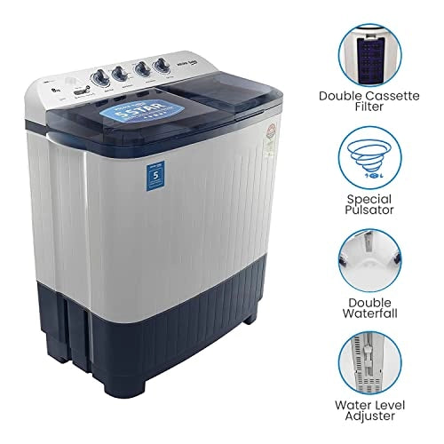 Voltas Beko 8.5 kg Semi-Automatic Top Loading Washing Machine, 2 Casette Filter (WTT85DBLT, Sky Blue)