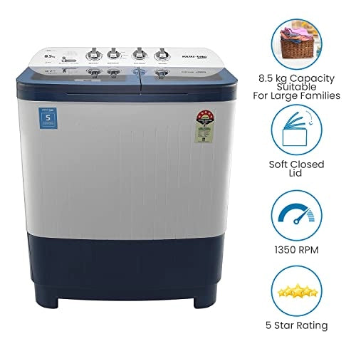 Voltas Beko 8.5 kg Semi-Automatic Top Loading Washing Machine, 2 Casette Filter (WTT85DBLG, Sky Blue)