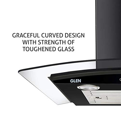 Glen 60 cm 1000 m3/hr Curved Glass Wall Mount Kitchen Chimney Touch Controls Baffle Filter (6071 EX TS Black)