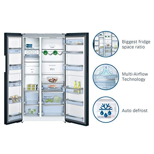 Bosch 655 L Frost Free Side-by-Side Refrigerator(KAN92LB35I, Black, Inverter Compressor)
