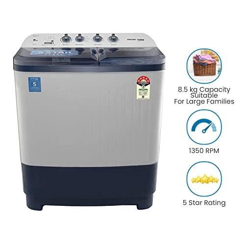 Voltas Beko 8.5 kg Semi-Automatic Top Loading Washing Machine, 2 Casette Filter (WTT85DBLT, Sky Blue)