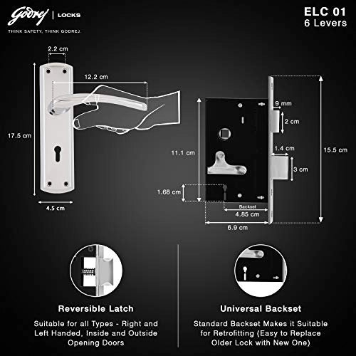 Godrej door Locks COMBIPACK WITH 6 LEVER MORTISE LOCK ELC 01 Chrome(7384)