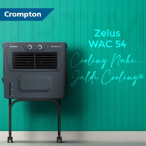 Crompton Zelus WAC Window Air Cooler- 54L; with Woodwool Cooling Pads, Grey
