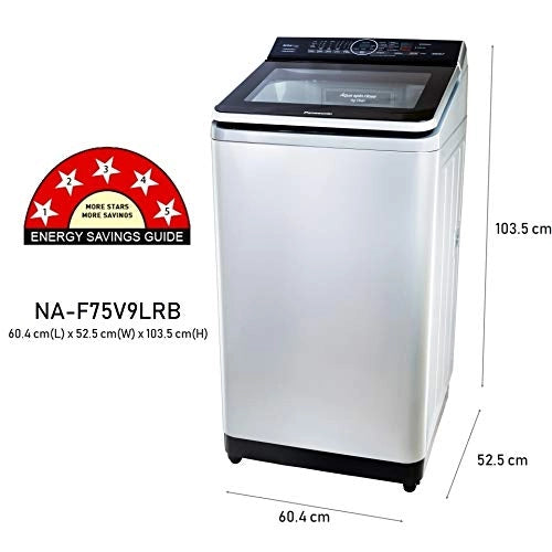Panasonic Econavi 7.5 Kg 5 Star Built-In Heater Fully-Automatic Top Loading Washing Machine (NA-F75V9LRB, Silver)