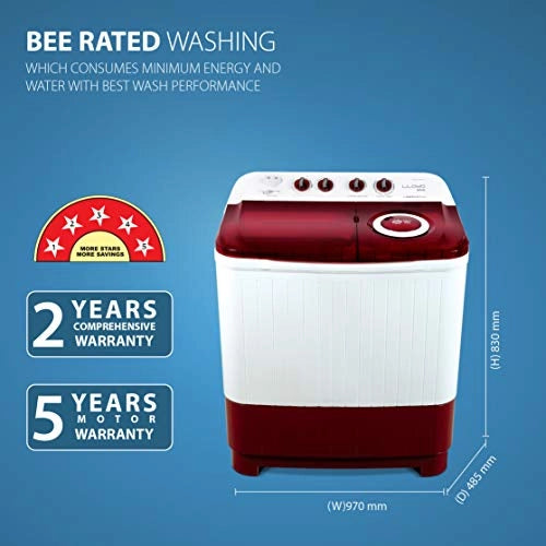 Lloyd 7.5 Kg Semi Automatic Top Load Washing Machine (LWMS75RA1, Red, Active Soak)