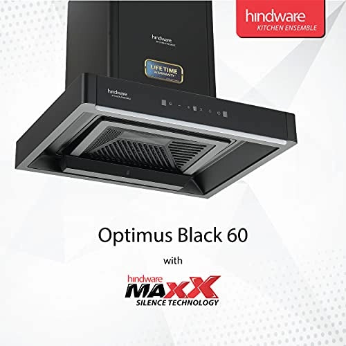 Hindware Optimus 60 cm 1400 m³/hr Filterless Auto-Clean Wall Mounted Kitchen Chimney with Motion Sensors, Touch Control, MaxX Silence Technolog