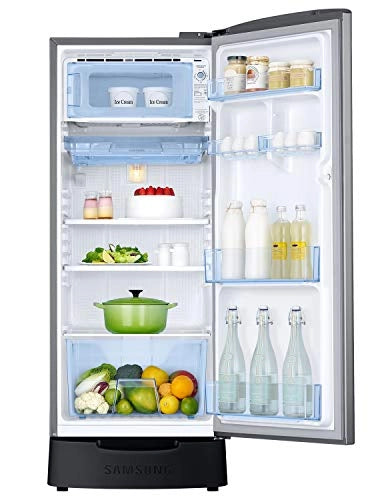 Samsung 192 L 2 Star Direct Cool Single Door Refrigerator (RR20A2Z1BS8/NL, Elegant Inox, Base stand drawer)